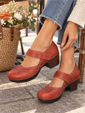 Dansko Red Leather Mary Jane Heels Floral Comfort Clogs Shoes Size US 10.5 - 11